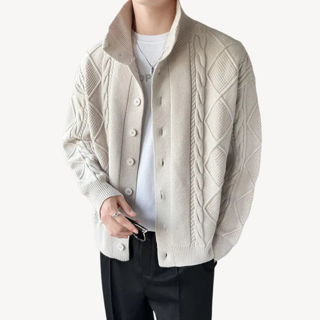 VogeLuxe | Men’s Textured Cable Knit Cardigan 1