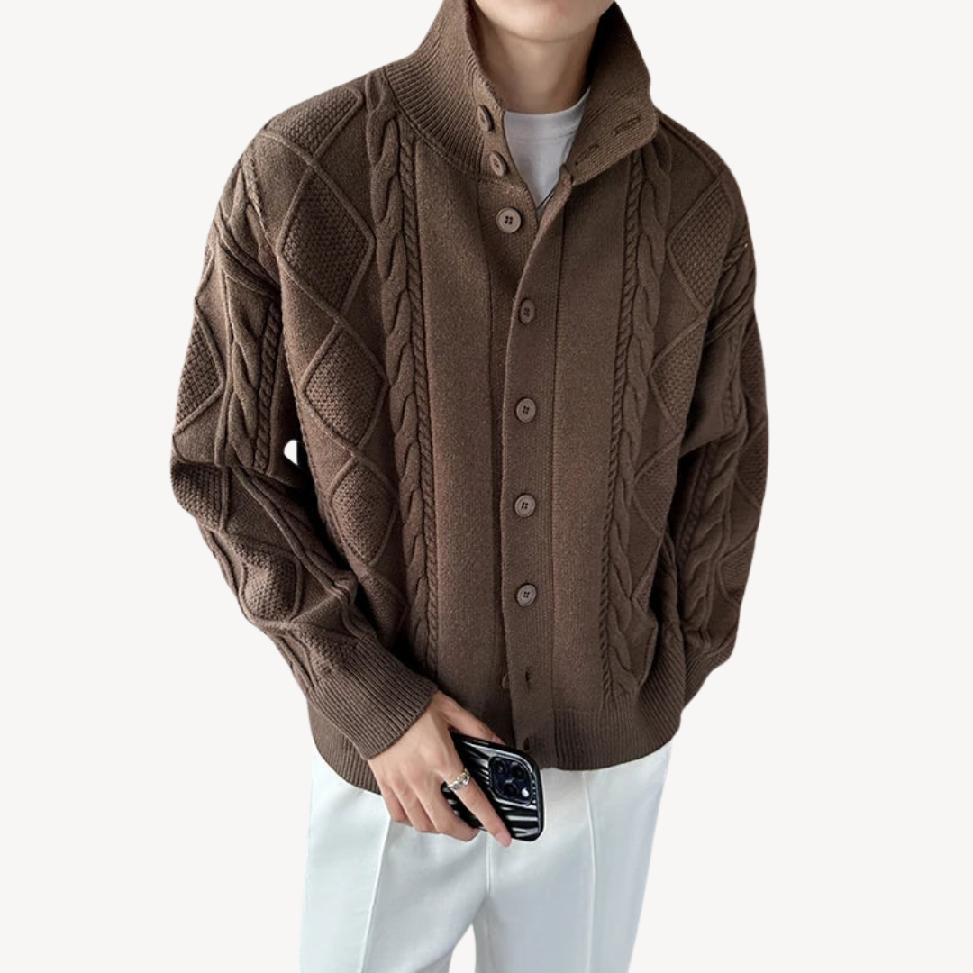 VogeLuxe | Men’s Textured Cable Knit Cardigan 2