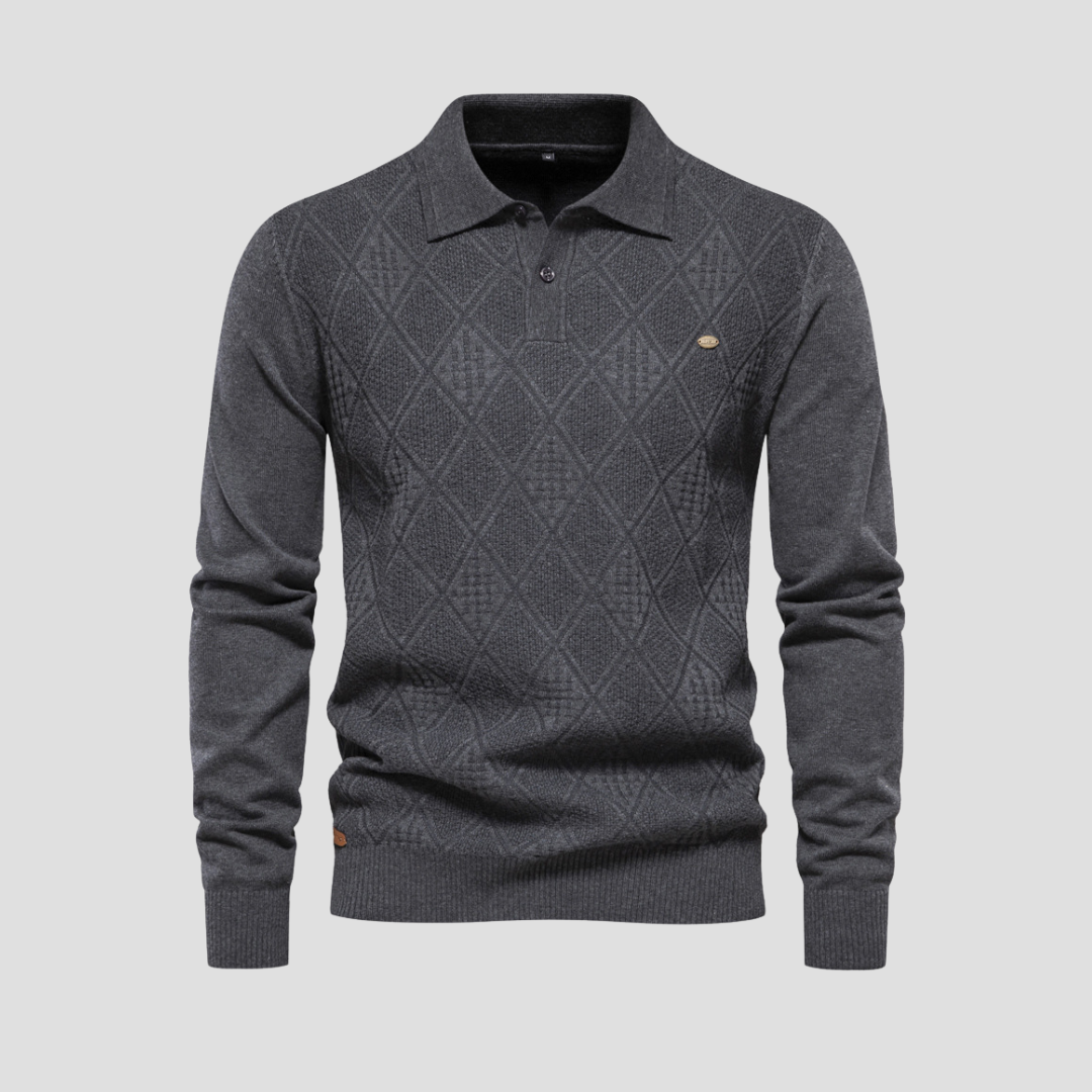 VogeLuxe | Men’s Textured Diamond Polo Sweater 0