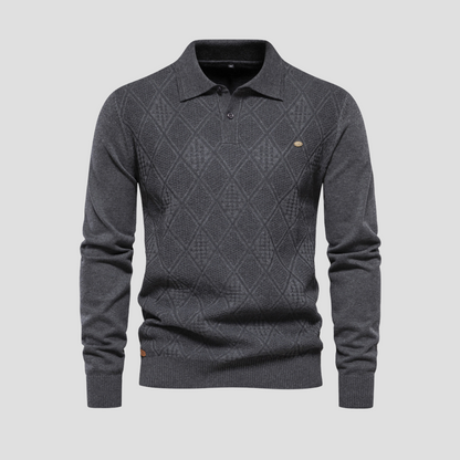 VogeLuxe | Men’s Textured Diamond Polo Sweater 0