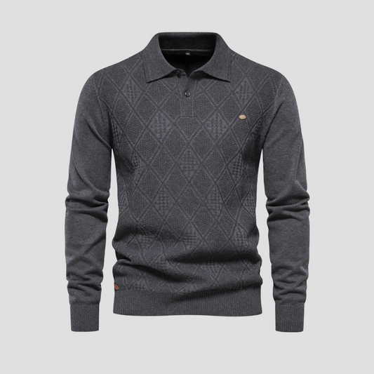 VogeLuxe | Men’s Textured Diamond Polo Sweater 0