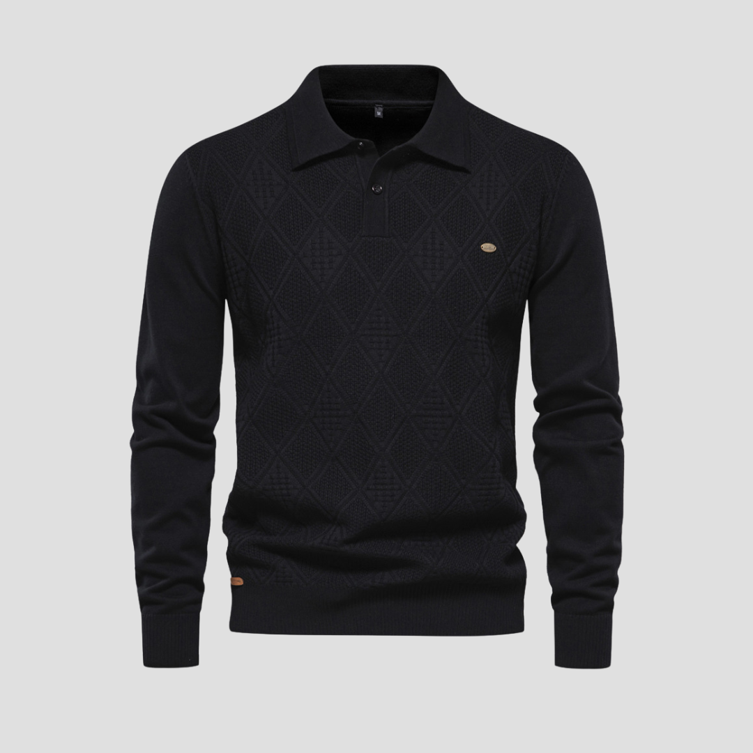 VogeLuxe | Men’s Textured Diamond Polo Sweater 1
