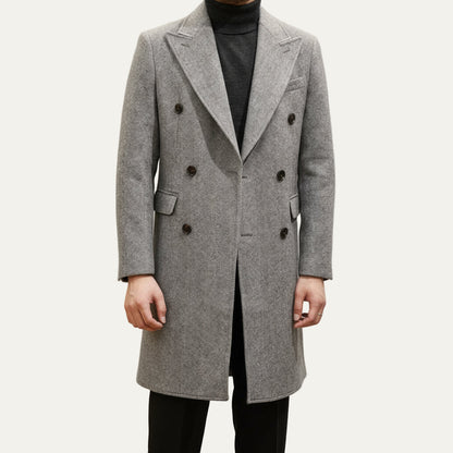 VogeLuxe | Men’s Textured Double-Breasted Mid-Length Overcoat 0