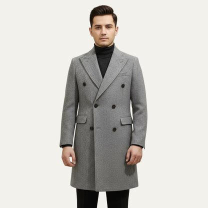 VogeLuxe | Men’s Textured Double-Breasted Mid-Length Overcoat 2