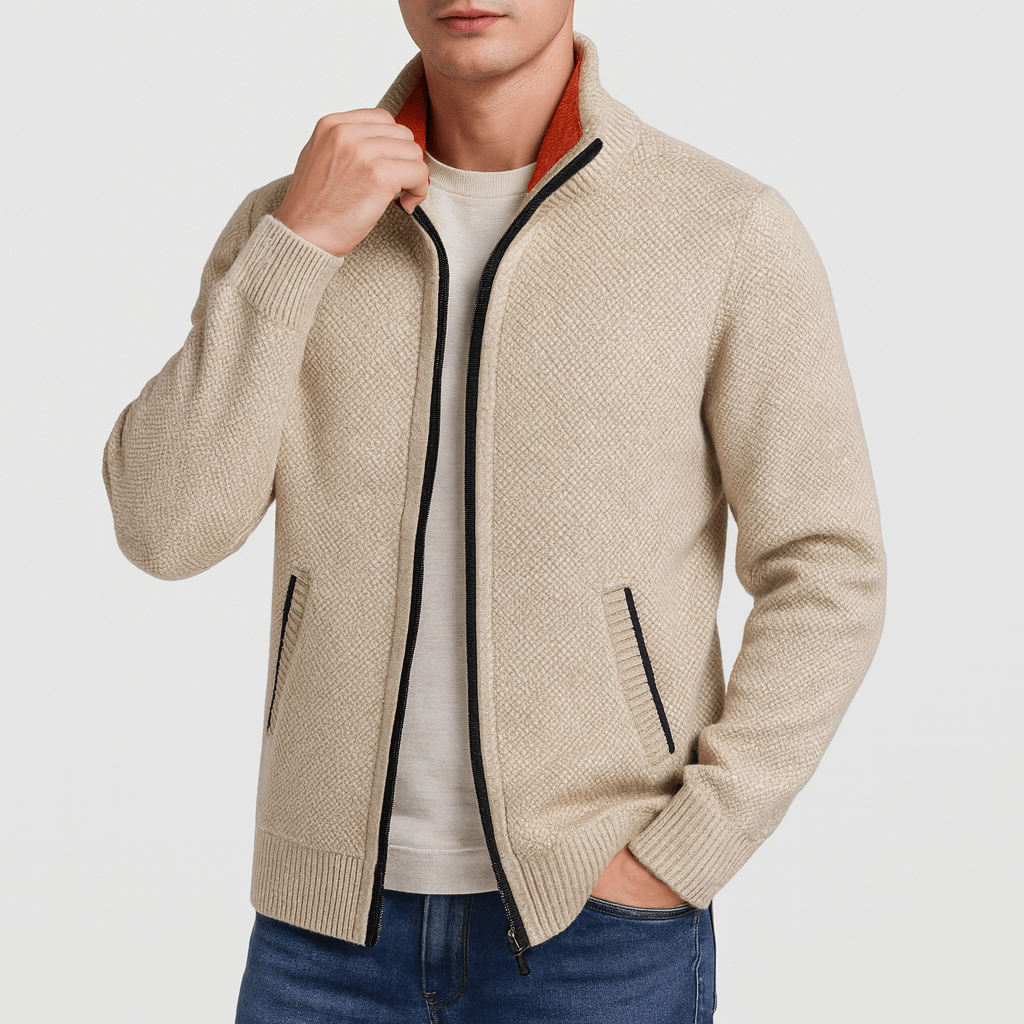 VogeLuxe | Men’s Textured Full-Zip Mock Neck Jacket 0