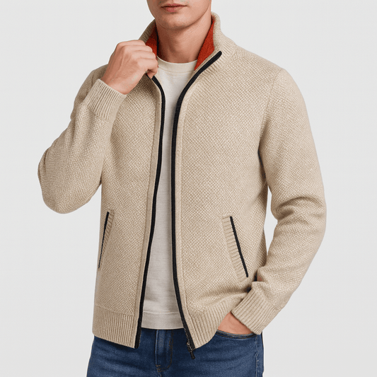 VogeLuxe | Men’s Textured Full-Zip Mock Neck Jacket 0