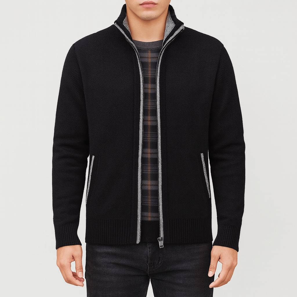 VogeLuxe | Men’s Textured Full-Zip Mock Neck Jacket 4