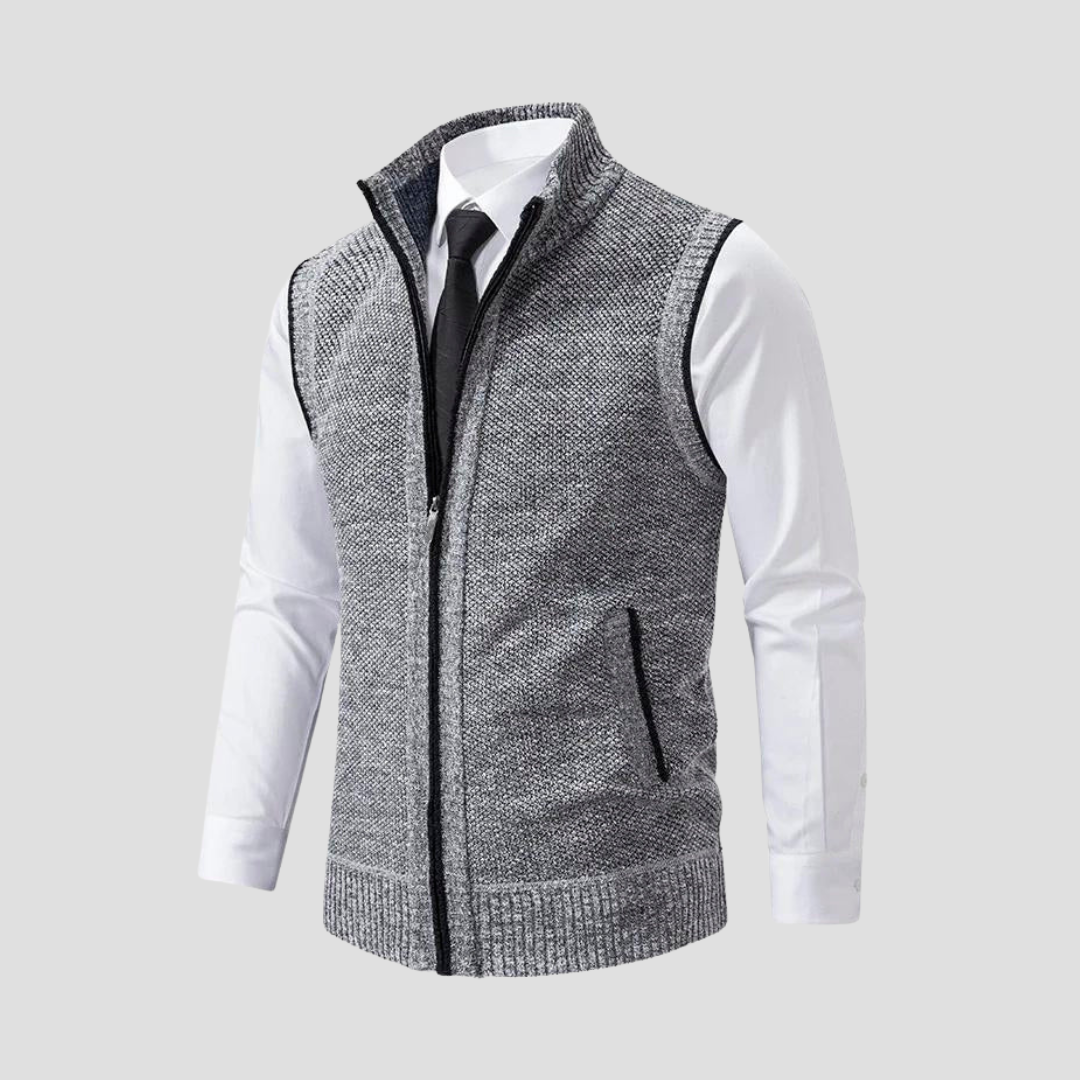 VogeLuxe | Men’s Textured Full-Zip Sweater Vest 3