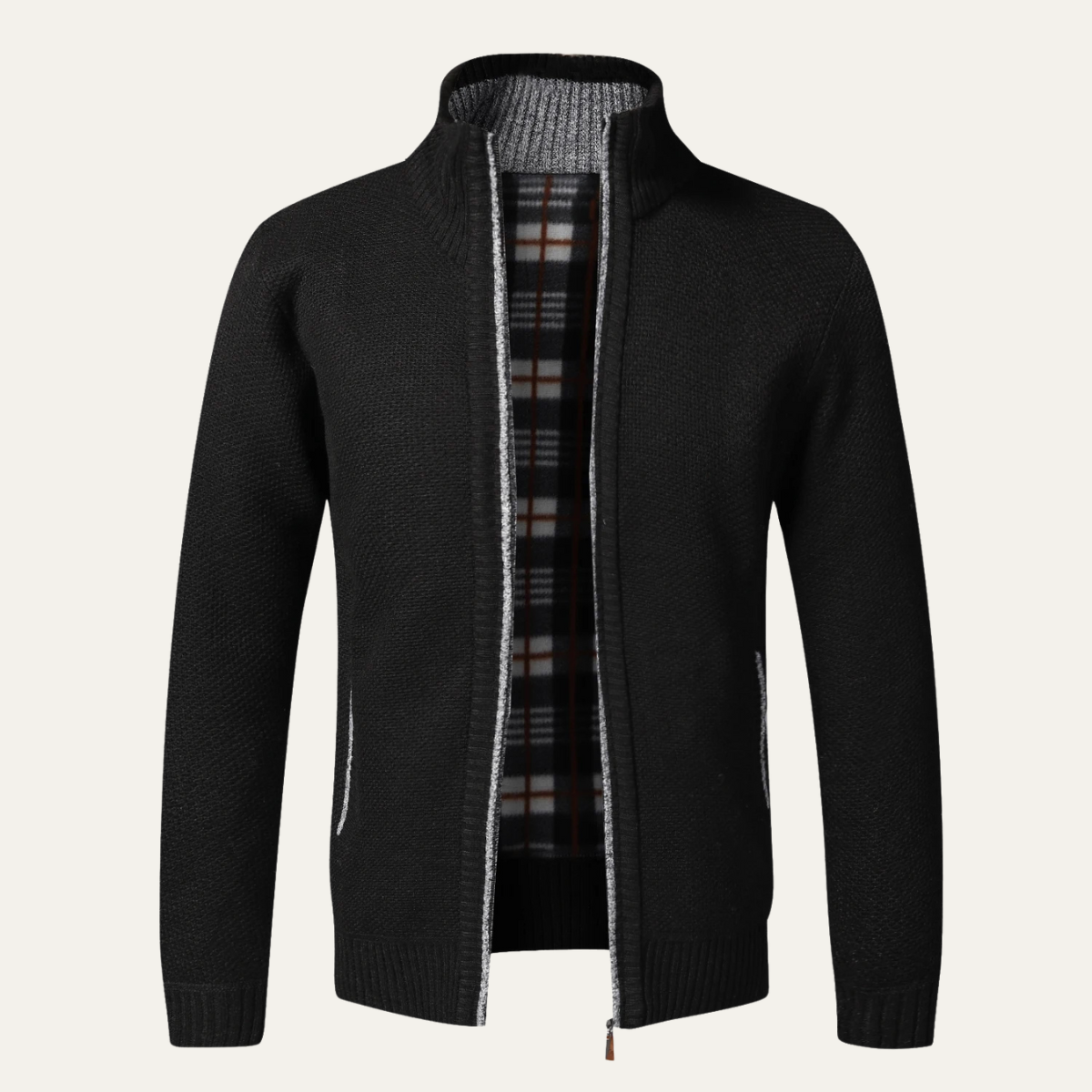 VogeLuxe | Men’s Textured Knit Full-Zip Cardigan Sweater 0