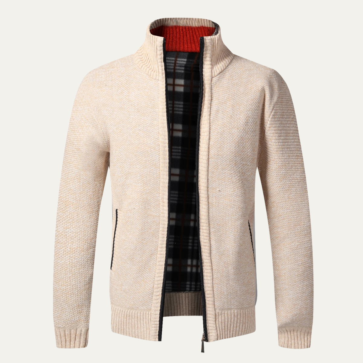VogeLuxe | Men’s Textured Knit Full-Zip Cardigan Sweater 4