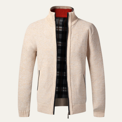 VogeLuxe | Men’s Textured Knit Full-Zip Cardigan Sweater 4