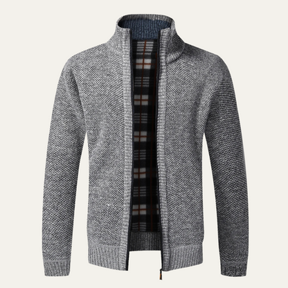VogeLuxe | Men’s Textured Knit Full-Zip Cardigan Sweater 6