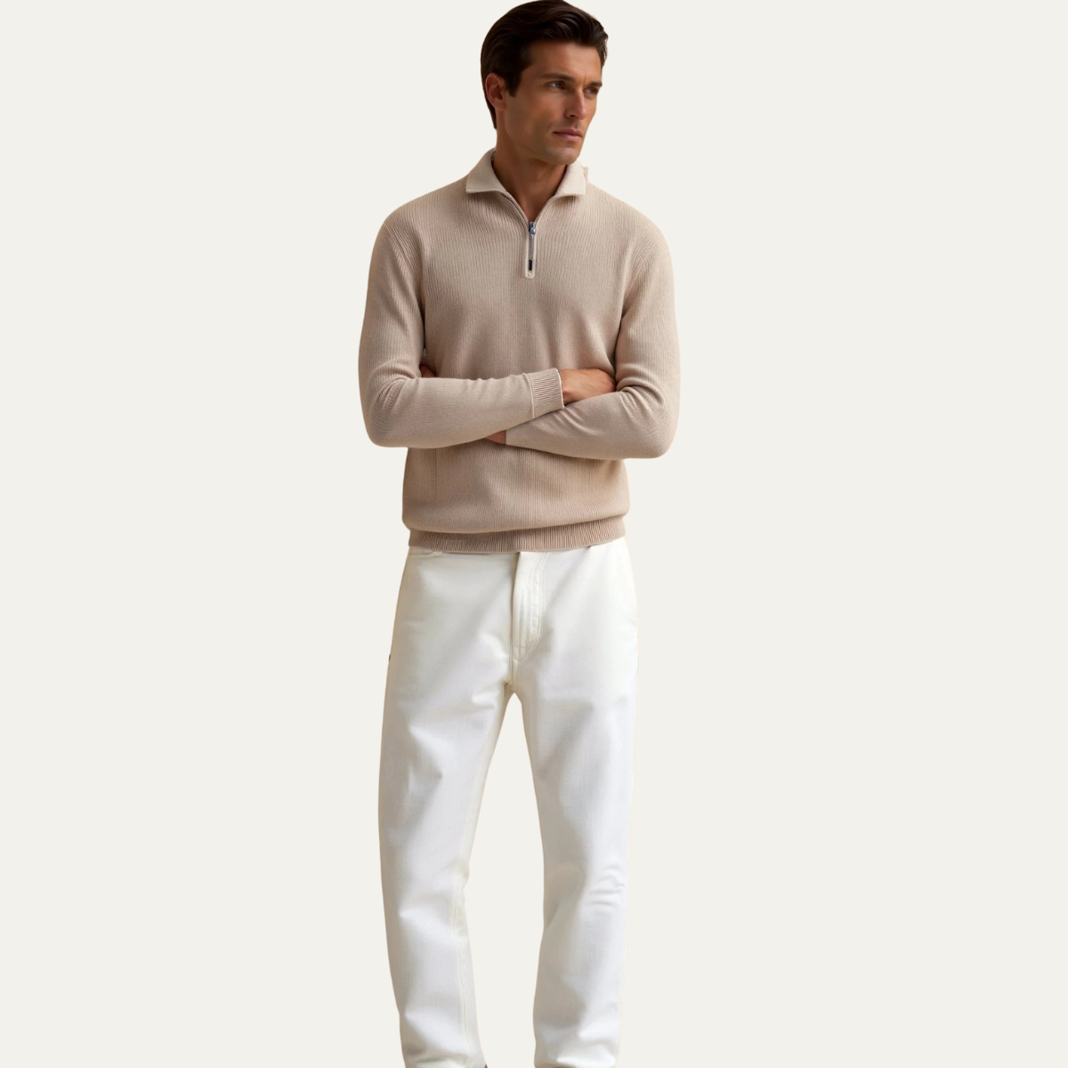 VogeLuxe | Men’s Textured Knit Zip Polo Sweater 1