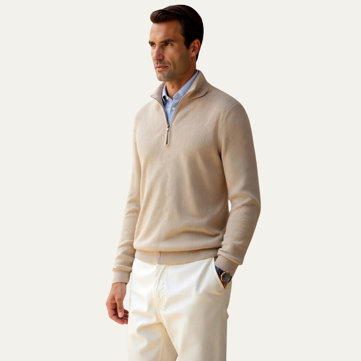 VogeLuxe | Men’s Textured Knit Zip Polo Sweater 2