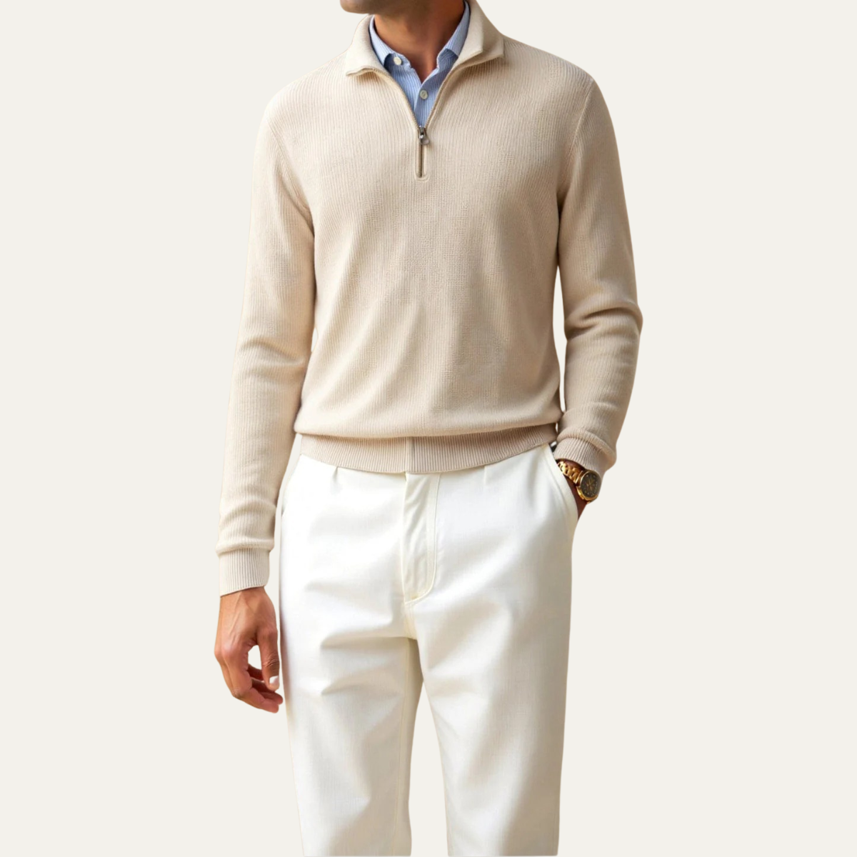 VogeLuxe | Men’s Textured Knit Zip Polo Sweater 3