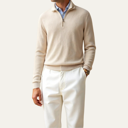 VogeLuxe | Men’s Textured Knit Zip Polo Sweater 3