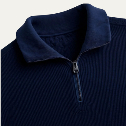 VogeLuxe | Men’s Textured Knit Zip Polo Sweater 5