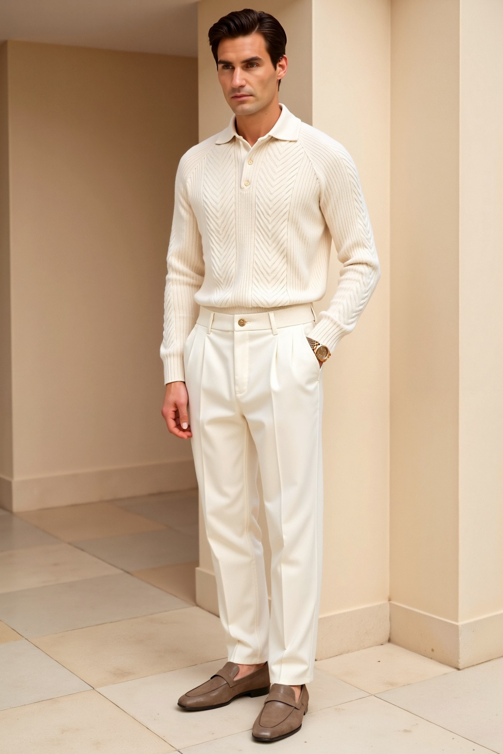 VogeLuxe | Men’s Textured Polo Collar Shirt 2