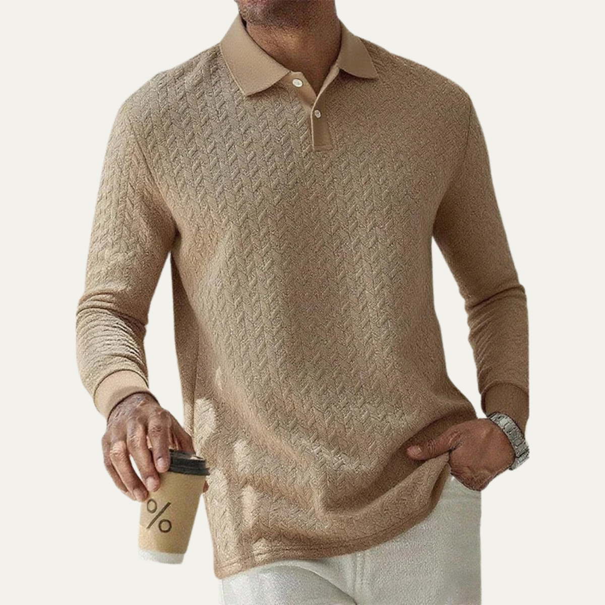 VogeLuxe | Men’s Textured Polo Long Sleeve 0
