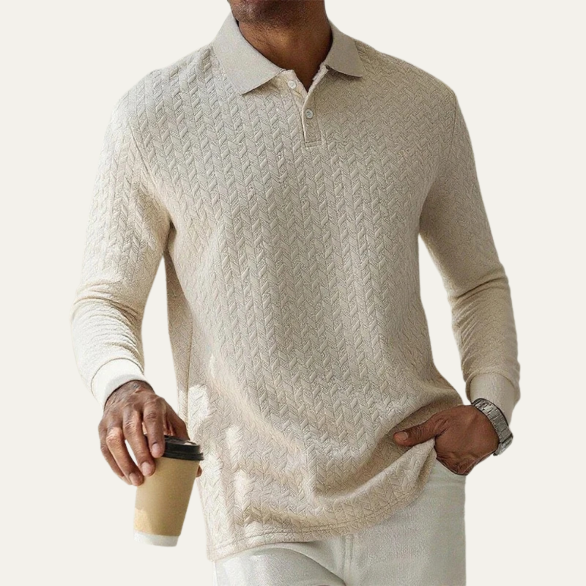 VogeLuxe | Men’s Textured Polo Long Sleeve 3