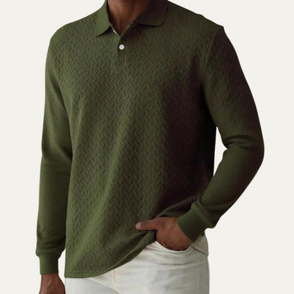 VogeLuxe | Men’s Textured Polo Long Sleeve 5