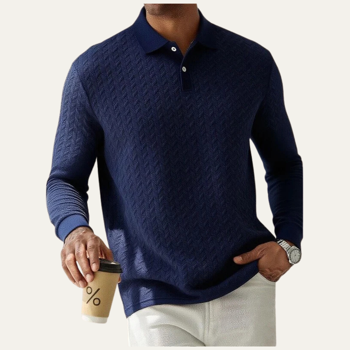 VogeLuxe | Men’s Textured Polo Long Sleeve 6
