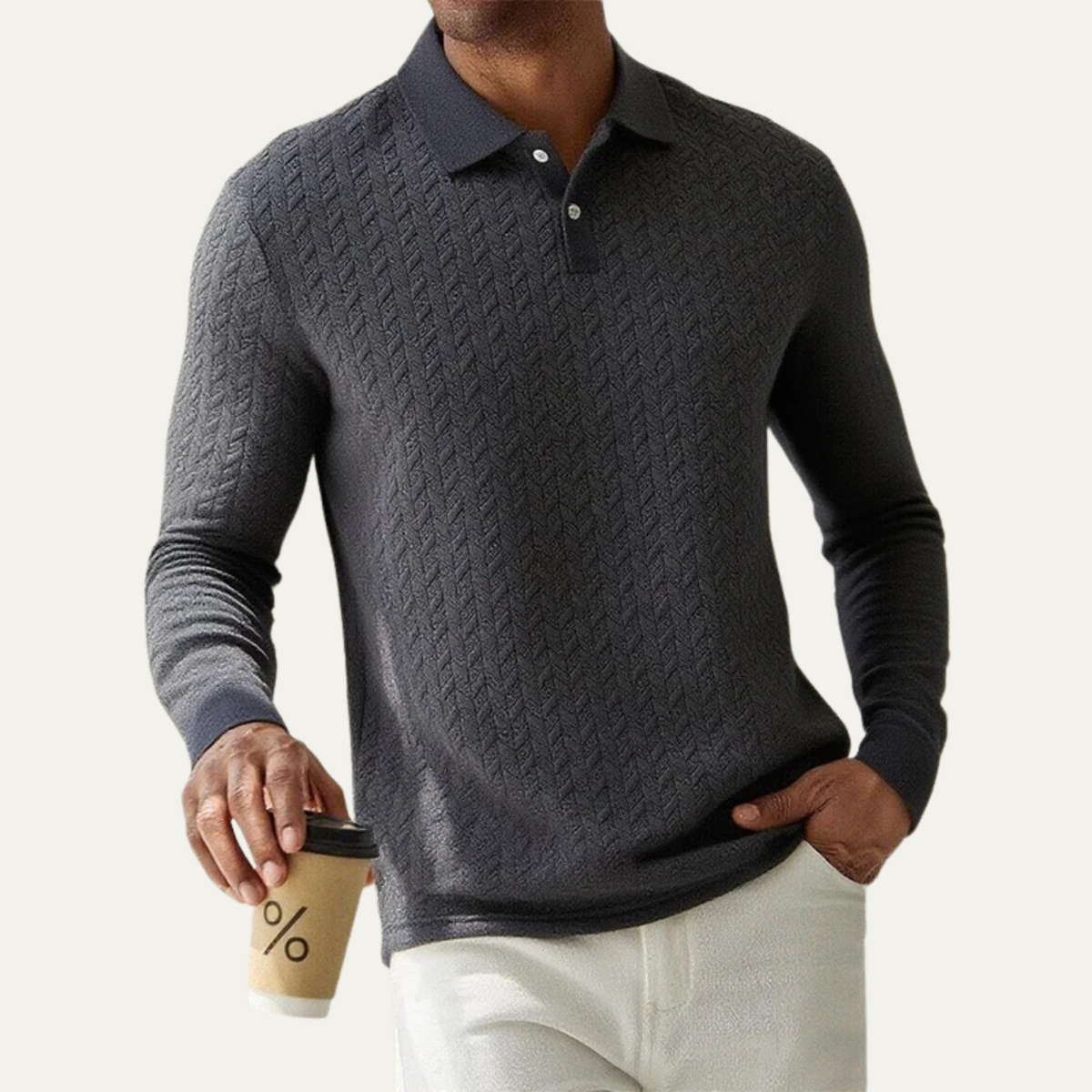 VogeLuxe | Men’s Textured Polo Long Sleeve 7