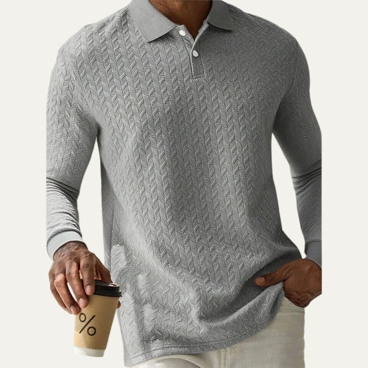 VogeLuxe | Men’s Textured Polo Long Sleeve 8