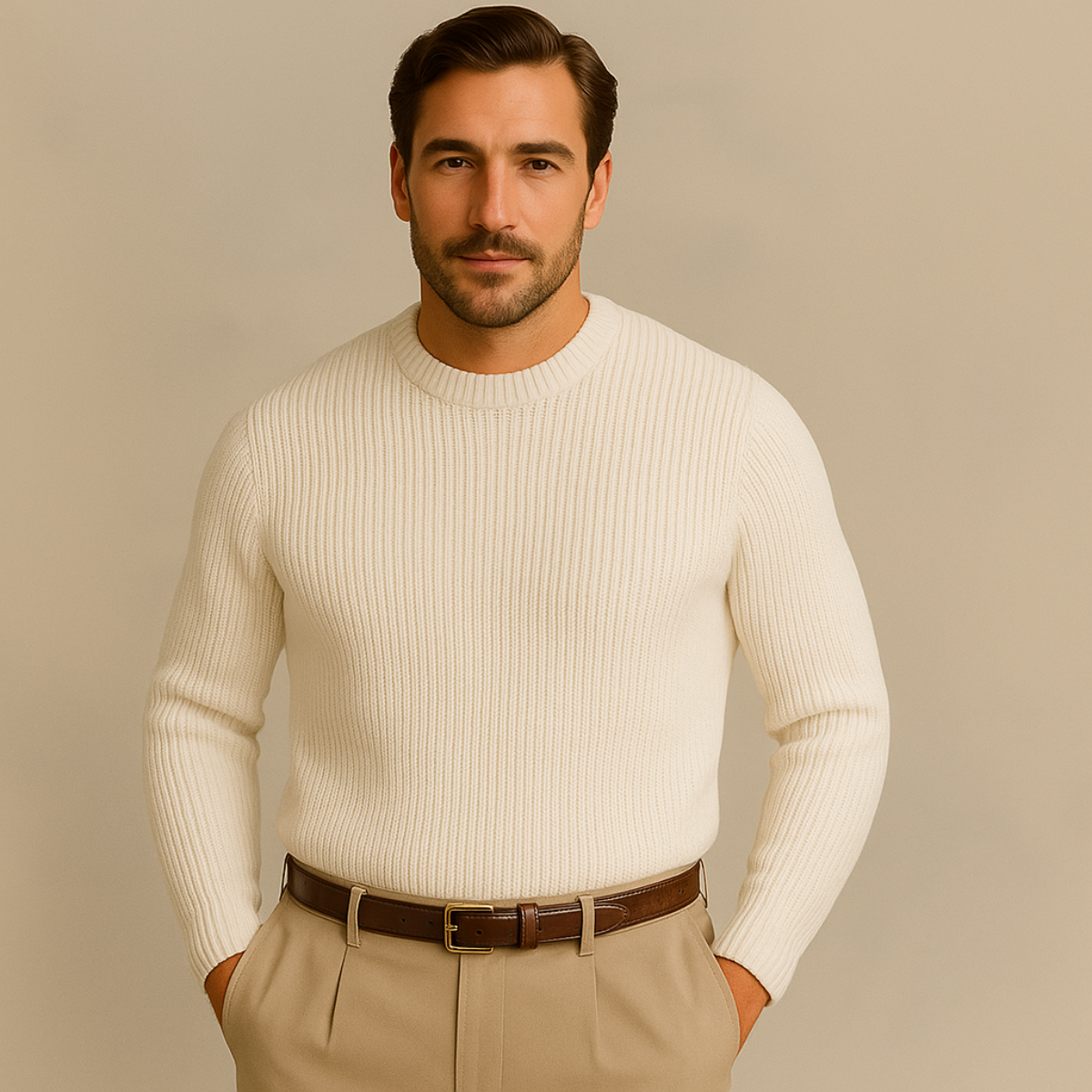 VogeLuxe | Men’s Textured Rib Knit Crewneck Sweater 1