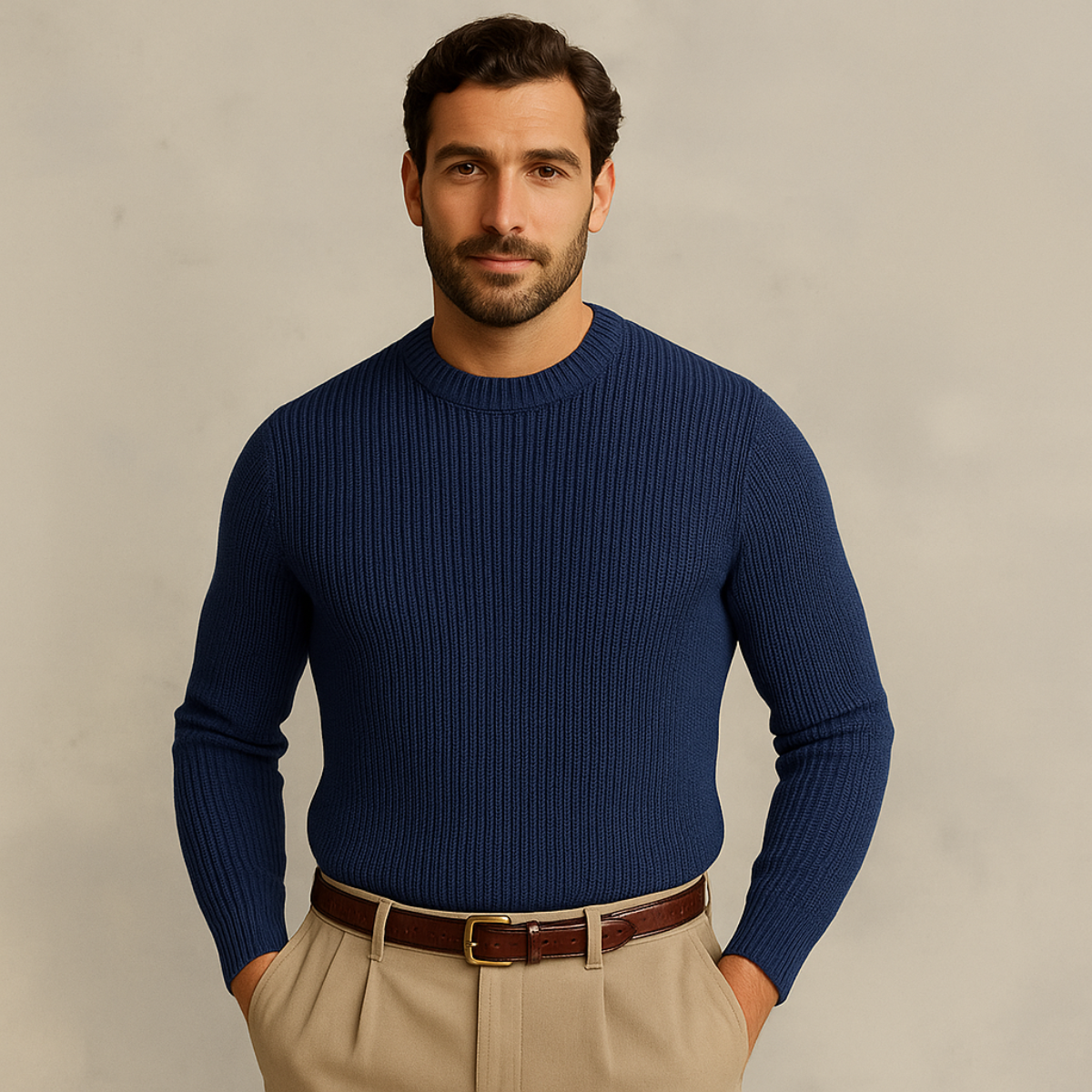 VogeLuxe | Men’s Textured Rib Knit Crewneck Sweater 5