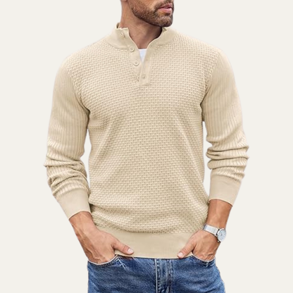 VogeLuxe | Men’s Textured Ribbed Henley Sweater 0