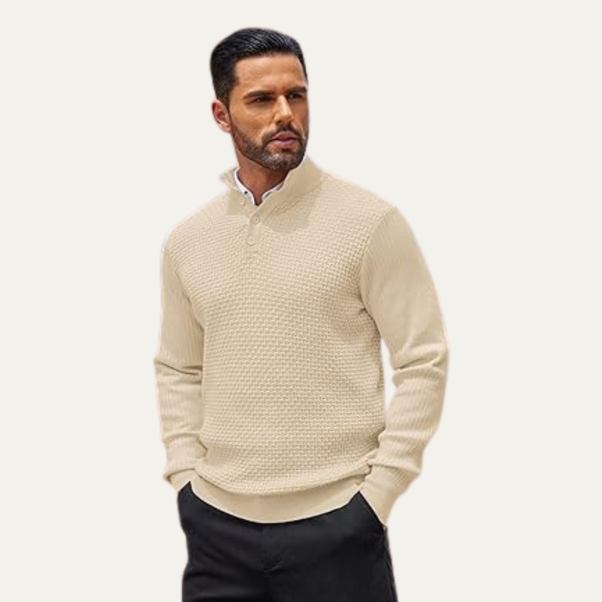 VogeLuxe | Men’s Textured Ribbed Henley Sweater 3