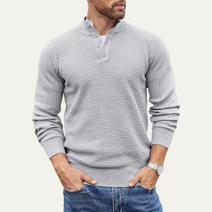 VogeLuxe | Men’s Textured Ribbed Henley Sweater 4