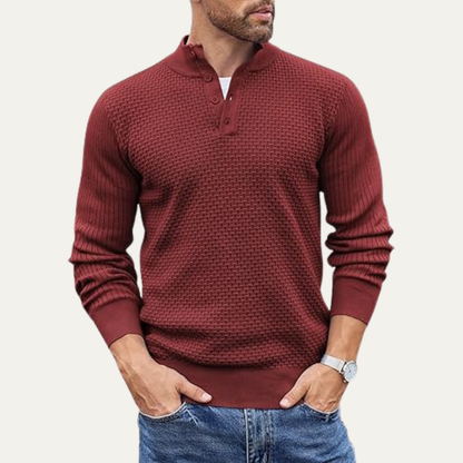 VogeLuxe | Men’s Textured Ribbed Henley Sweater 5