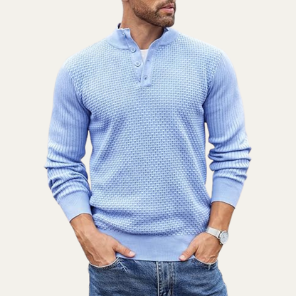 VogeLuxe | Men’s Textured Ribbed Henley Sweater 6