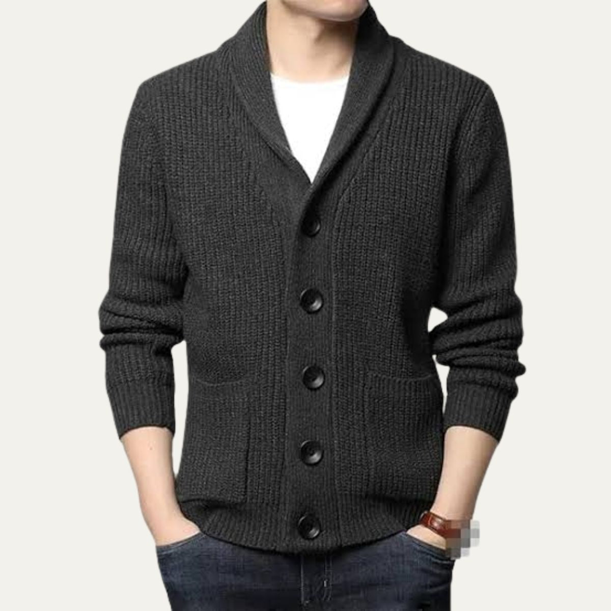 VogeLuxe | Men’s Textured Shawl Collar Cardigan 1