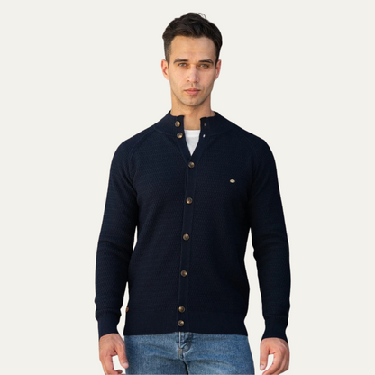 VogeLuxe | Men's Textured Stand Collar Cardigan 1