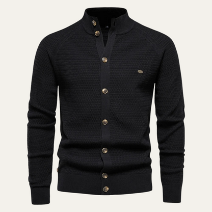 VogeLuxe | Men's Textured Stand Collar Cardigan 10