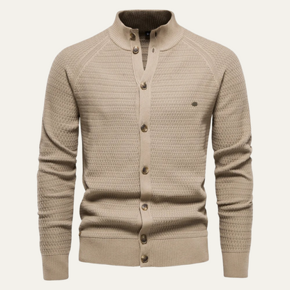 VogeLuxe | Men's Textured Stand Collar Cardigan 11