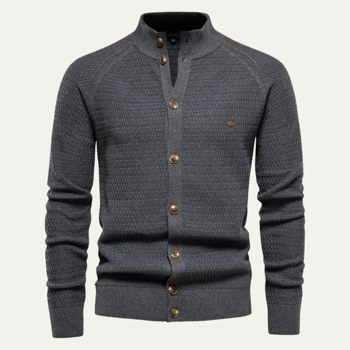 VogeLuxe | Men's Textured Stand Collar Cardigan 12