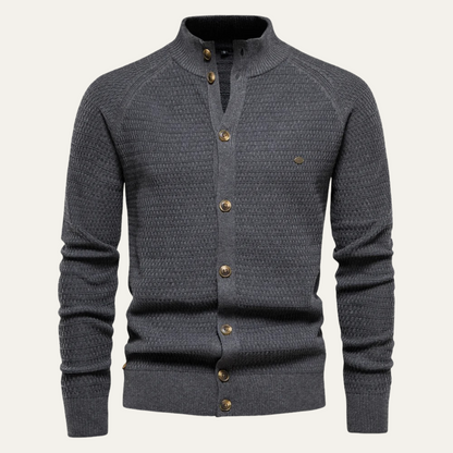 VogeLuxe | Men's Textured Stand Collar Cardigan 12