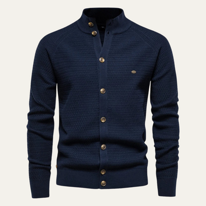 VogeLuxe | Men's Textured Stand Collar Cardigan 13