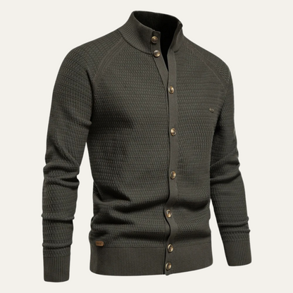VogeLuxe | Men's Textured Stand Collar Cardigan 2