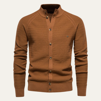 VogeLuxe | Men's Textured Stand Collar Cardigan 9
