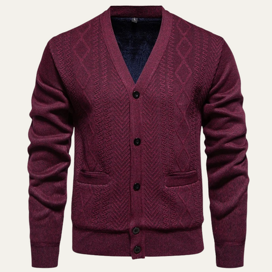 VogeLuxe | Men’s Textured V-Neck Cardigan 0