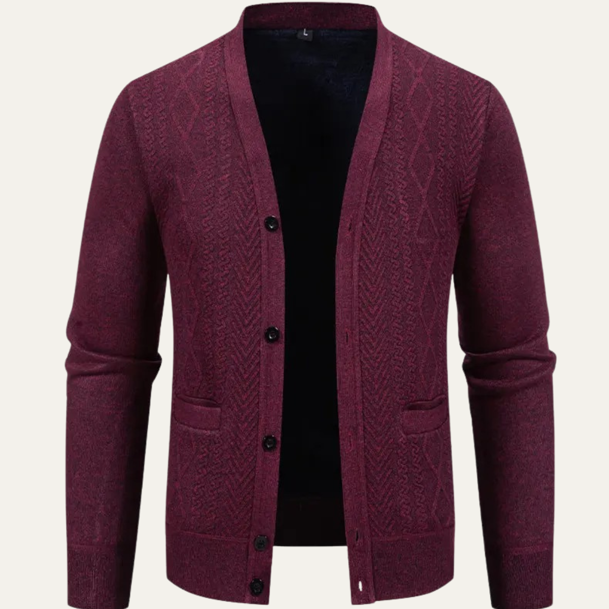 VogeLuxe | Men’s Textured V-Neck Cardigan 1