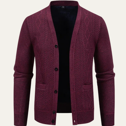 VogeLuxe | Men’s Textured V-Neck Cardigan 1