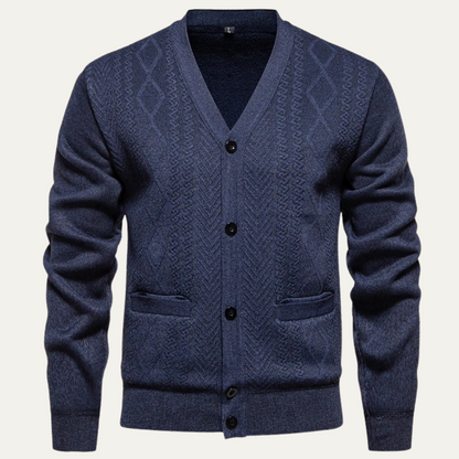 VogeLuxe | Men’s Textured V-Neck Cardigan 10