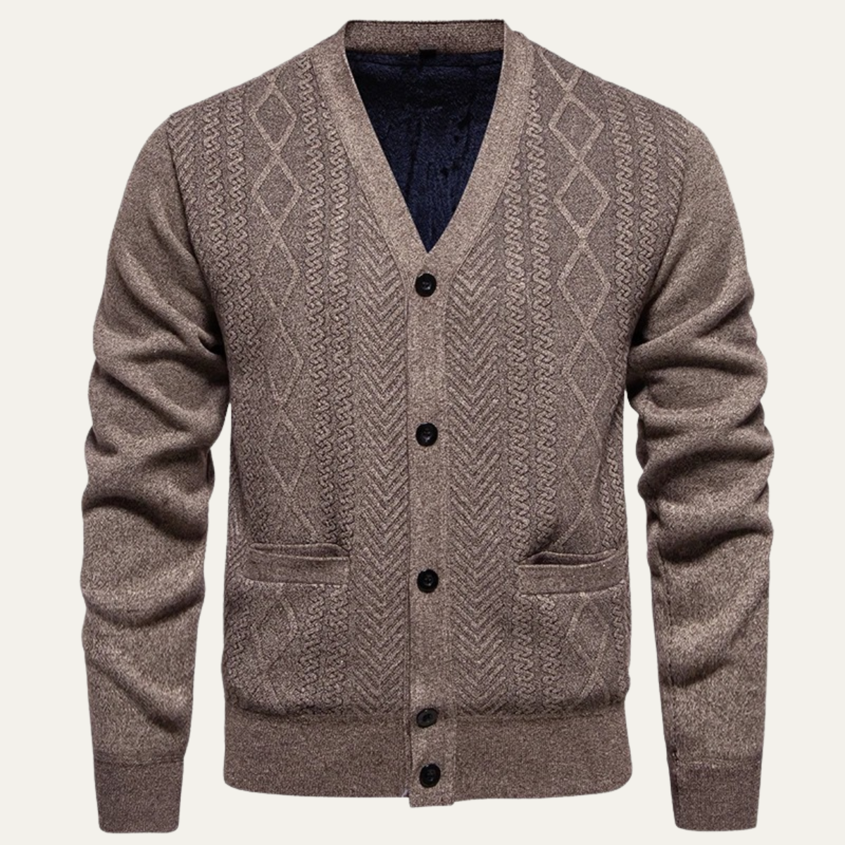 VogeLuxe | Men’s Textured V-Neck Cardigan 11