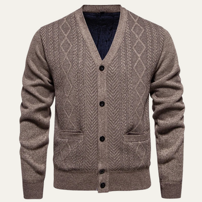 VogeLuxe | Men’s Textured V-Neck Cardigan 11